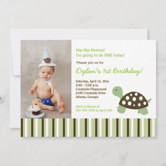 {TBA} Green Mod Dot Turtle Invitation Anniversaire (Devant)