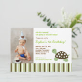 {TBA} Green Mod Dot Turtle Invitation Anniversaire (Debout devant)