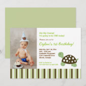 {TBA} Green Mod Dot Turtle Invitation Anniversaire (Devant / Derrière)
