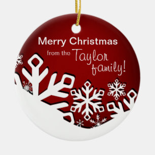 :TBA: Holly Jolly Snowflakes kerstfoto rood Keramisch Ornament