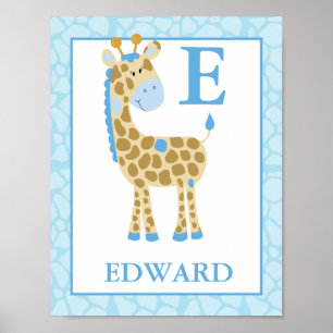{TBA} JUNGLE GIRAFFE BLAUWE JONGEN Aangepaste NAAM Poster