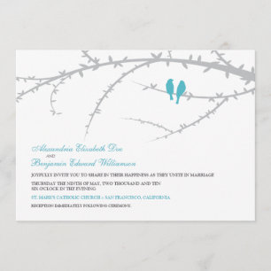 {TBA} Tortelduifjes Wedding Invitation (aqua) Kaart