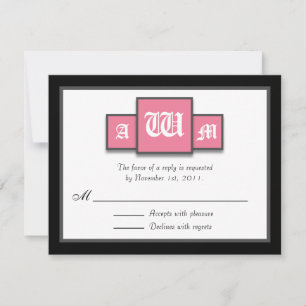 {TBA} Tri-Monogram roze Moderne Antwoord/Kaarten R RSVP Kaartje