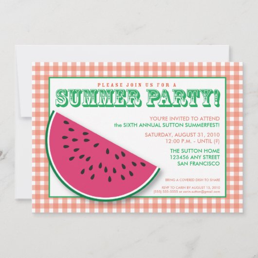{TBA} Watermelon Summer Cookout/BBQ Uitnodiging (Voorkant)
