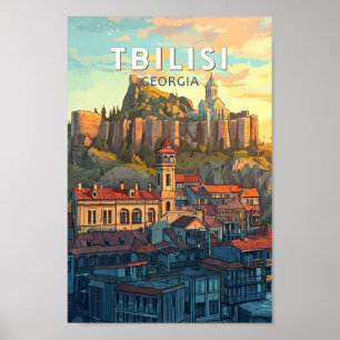 Tbilisi Georgië Illustratie Reizen Art Vintage Poster