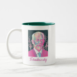 Tchaikovsky Colorful Portrait Quote Tweekleurige Koffiemok