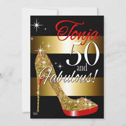 TD 50 & Fabulous Glitter Stiletto Birthday Kaart (Voorkant)