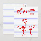 te amo schetsen van schrijfblok papier briefkaart (Voorkant / Achterkant)