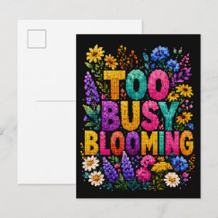Te Busy Bloeiende Geometrische Stijl Ontwerp Briefkaart