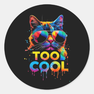 Te Cool Regenboog Kat – Coole Kat met Zonnebril Ronde Sticker