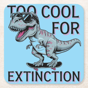 Te cool voor uitsterven T-Rex Skater - Funny Dino Vierkante Kartonnen Onderzetter