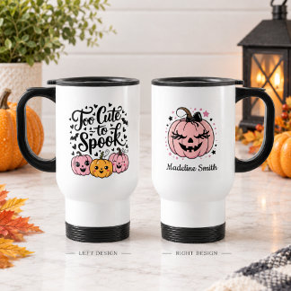 Te Cute Om Te Laten Schrikken Zwarte & Roze Hallow Reisbeker