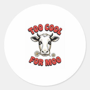 Te Koud Voor Moo Grappige Koe Vintage T-shirt Ontw Ronde Sticker