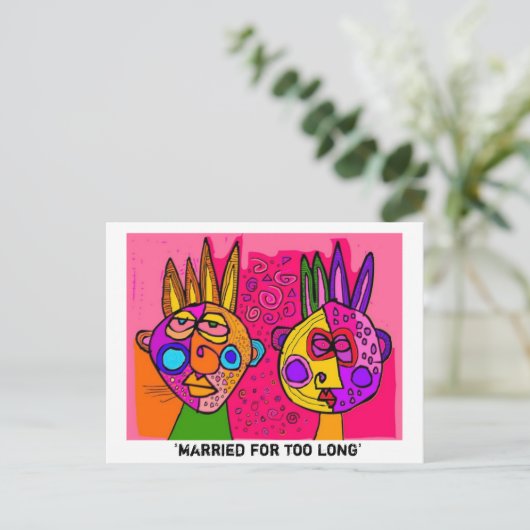 "te lang getrouwd" briefkaart (Staand voorkant)