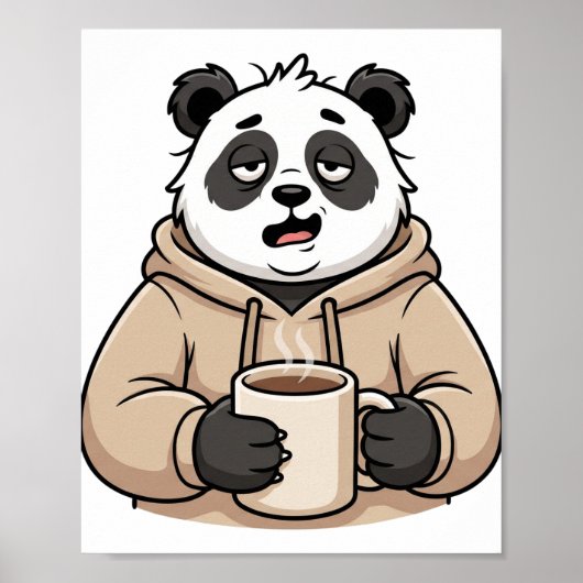 Te moe om te functioneren Panda Koffie Cartoon Poster (Voorkant)
