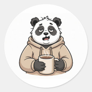 Te Moe om te Functioneren Panda Koffie Cartoon Ronde Sticker