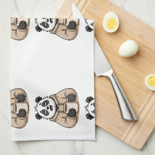 Te moe om te functioneren Panda Koffie Cartoon Theedoek