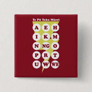 Te Pu Taka Maori Maori Alphabet Vierkante Button 5,1 Cm
