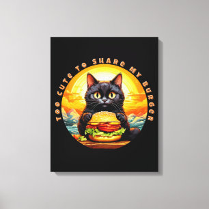 Te Schattig om Mijn Burger te Delen – Zwarte Kat F Canvas Afdruk