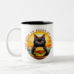 Te Schattige om mijn hamburger te delen - Black Ca Tweekleurige Koffiemok