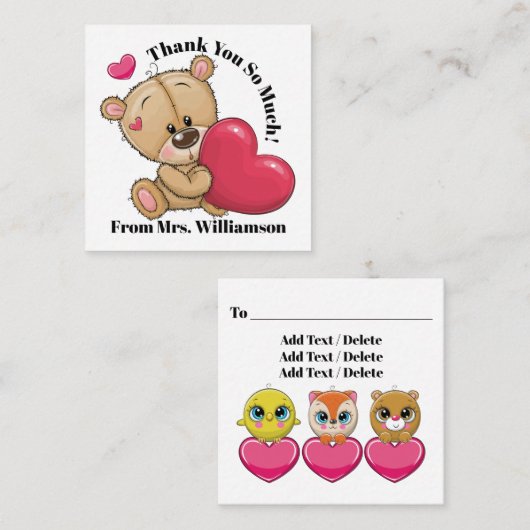 Te Schattigee teddybeer bedankt - zie terug - Vierkante Visitekaartje (Voorkant / Achterkant)