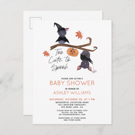 Te stutten naar Spook Waterverf Bats Baby shower Uitnodiging Briefkaart (Voorkant / Achterkant)