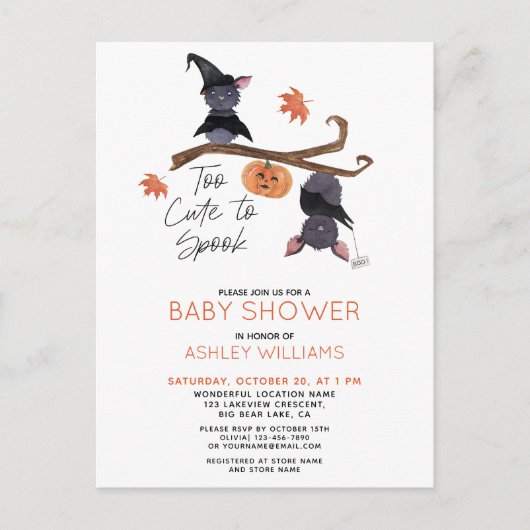 Te stutten naar Spook Waterverf Bats Baby shower Uitnodiging Briefkaart (Voorkant)