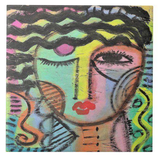 Te veel Abstract portret op OSB Tegeltje (Voorkant)