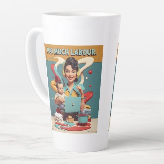 Te veel arbeid - retro feministisch satire ontwerp latte mok (Linkerhoek)