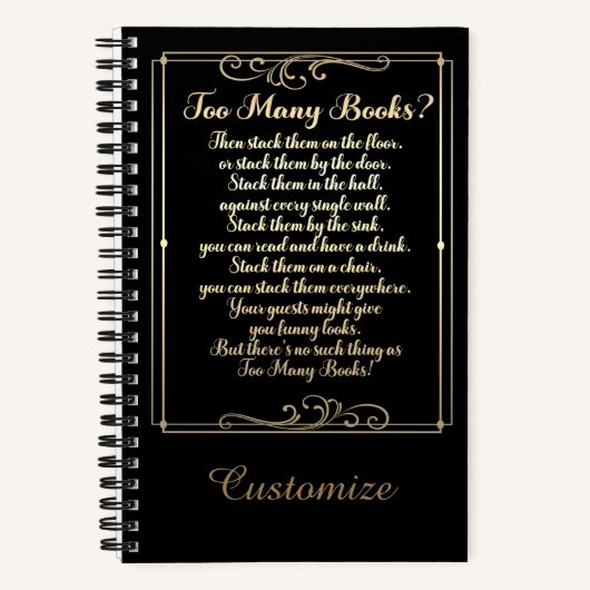 Te veel boeken Gedicht Zwart en Goud (Voorkant)