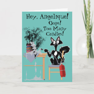 te veel kaarsen met een grappige cartoon kat verbr kaart