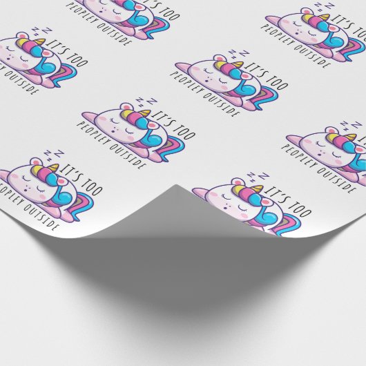Te veel mensen buiten Unicorn Introvert Cadeaupapier (Hoek)