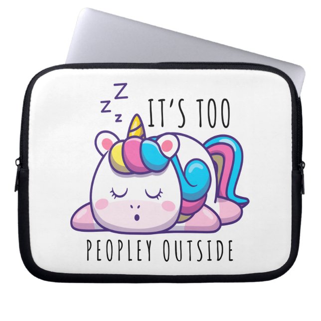 Te veel mensen buiten Unicorn Introvert Laptop Sleeve (Voorkant)