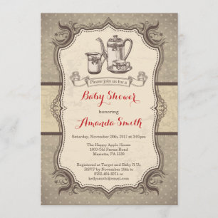 Tea Baby shower Invitation  Retro Kaart
