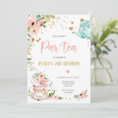 Tea Birthday Invitation Girl Party Par tea Floral (Debout devant)