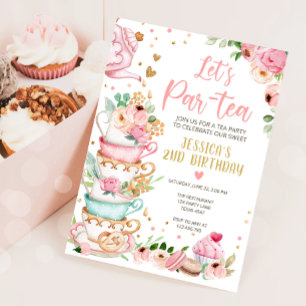 Tea Birthday Invitation Girl Party Par-tea Floral Kaart