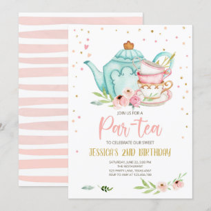 Tea Birthday Invitation Girl Party Par-tea Floral Kaart