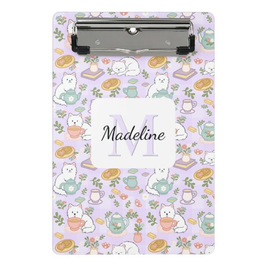 Tea & Bookish Cats Personalized Mini Clipboard Mini Klembord (Voorkant)