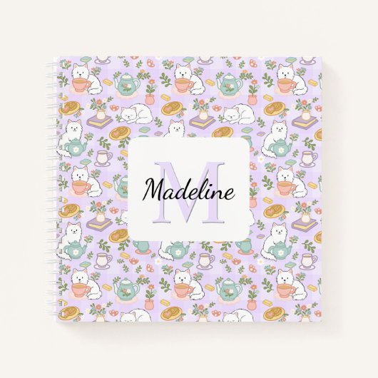 Tea & Bookish Cats Spiral Notebook Personalized Notitieboek (Voorkant)
