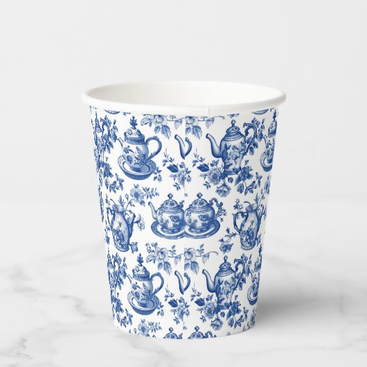 Tea Chinoiserie French Toile du Jouy Pattern Papieren Bekers (Rechts)