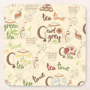 Tea, Cookies en Cake Time Sketch Vierkante Kartonnen Onderzetter