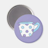 Tea Cup bleu et violet Polka Dot Tea Cup Magnet (Recto/Verso)