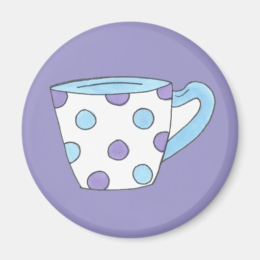Tea Cup bleu et violet Polka Dot Tea Cup Magnet (Devant)