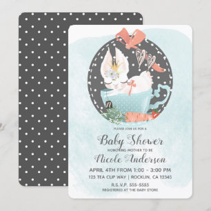 Tea Cup Bunny Rabbit Waterverf Baby shower Kaart