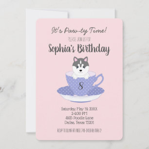 Tea Cup Chiot Anniversaire Fête Invitations
