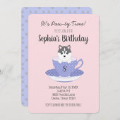 Tea Cup Chiot Anniversaire Fête Invitations (Devant / Derrière)