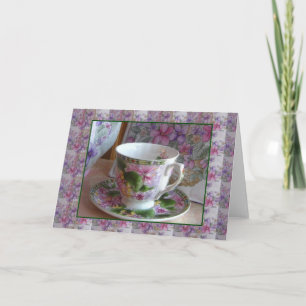Tea Cup en Violet Bouquet Tea Gezellig Wenskaart Kaart
