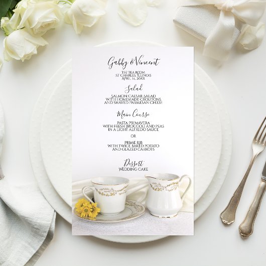 Tea Cup en Yellow Daisies Wedding Menu