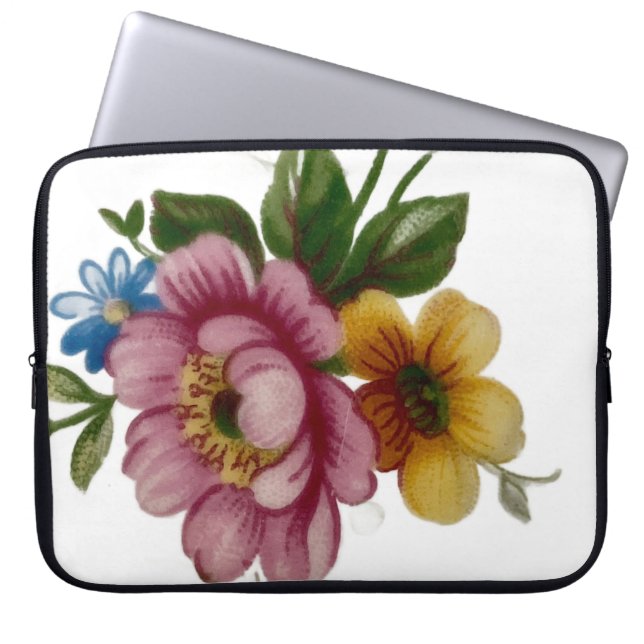 Tea Cup Floral Bouquet Laptop Sleeve (Voorkant)