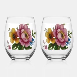 Tea Cup Floral Bouquet  Wijnglas Zonder Voet